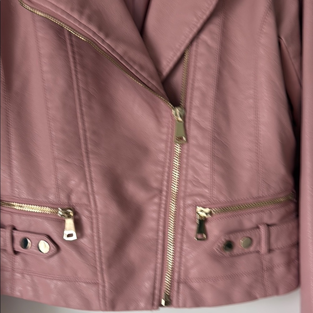 Women's Pink Faux Leather Moto Jacket by New York and Company - Picture 3 of 6